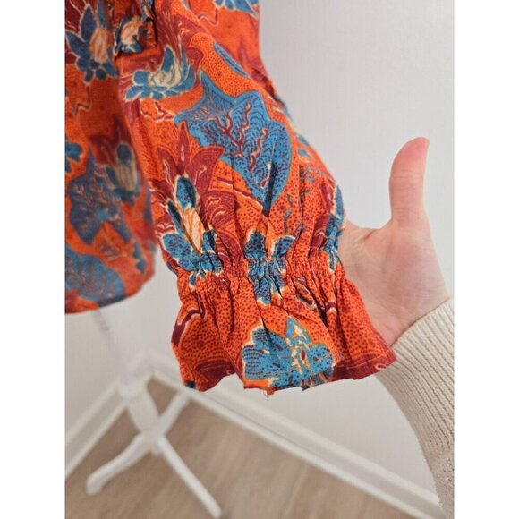 Bindu Sabrina Floral Cotton Ruffle Balloon Long Sleeves Blouse Top Shirt XS Boho - Picture 7 of 14